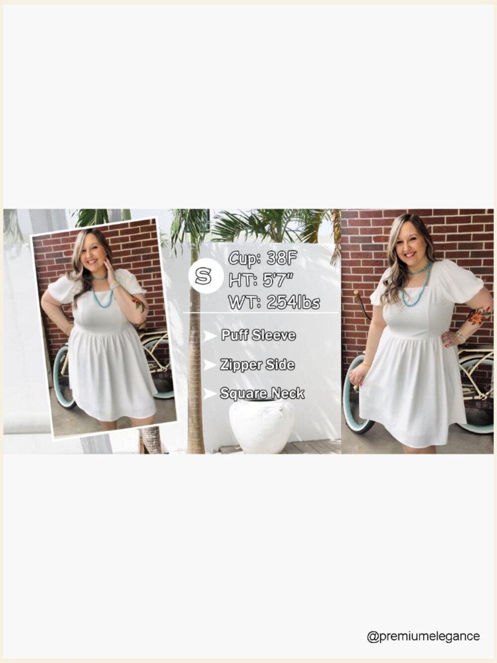 Puff Sleeve Square Neck Tie Back Dress with Zipper Casual A-Line - Picture 6 of 7